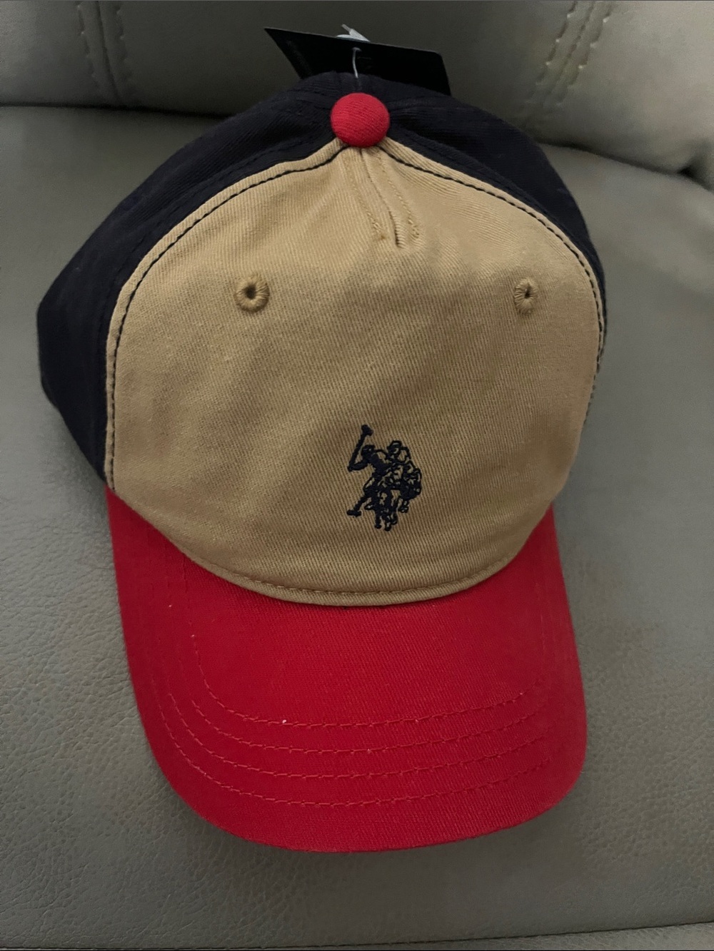 U.S. Polo Assn. Tan Black Red Colorblock Kids Baseball Cap